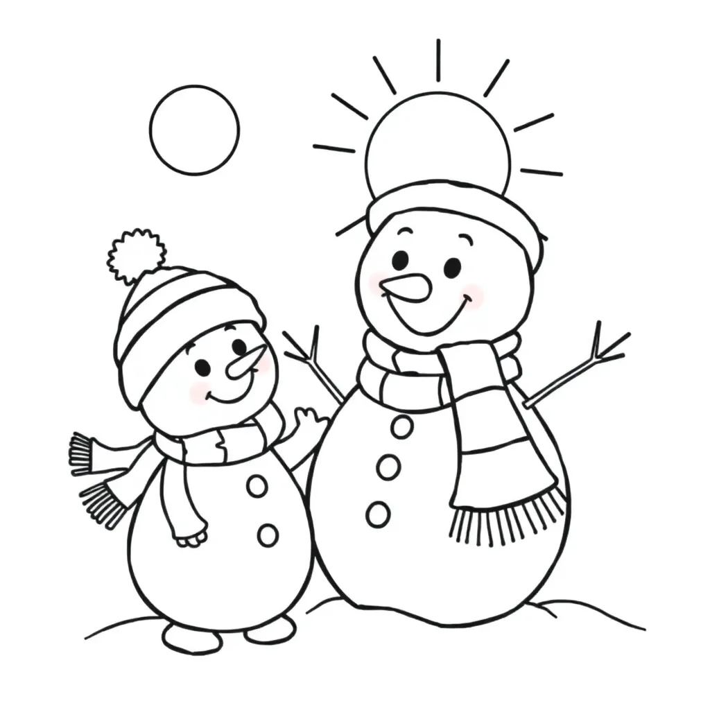 Winter Sneeuwpop Kind Seizoenen Feestdagen coloring page for children