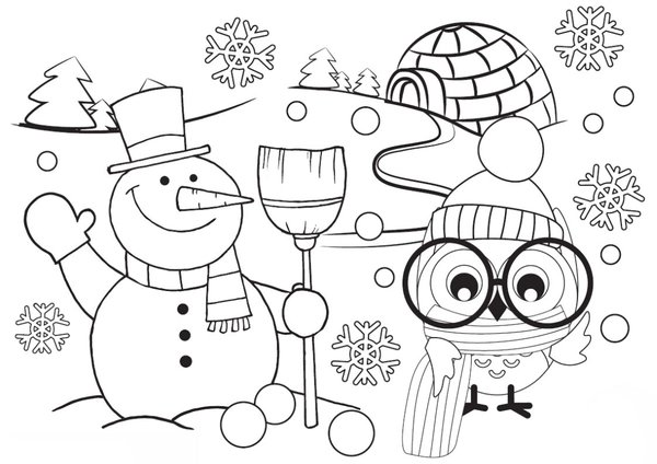 Winter Sneeuwpop Uil coloring page for children