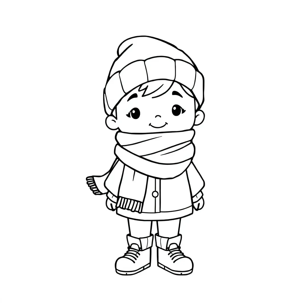 Winter Vrolijk Personage Warme Kleding Kinderen Seizoenen coloring page for children