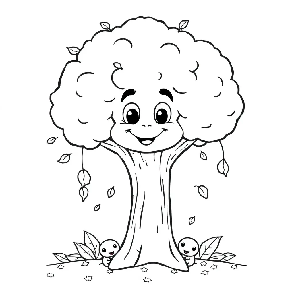 Winterse Boom Grappig Gezicht Fantasie Kinderen Eenvoudig coloring page for children