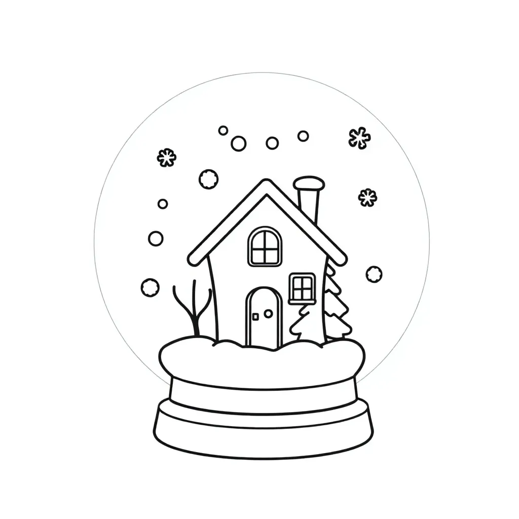 Winterse Sneeuwbol Huisje Feestelijk Cartoonachtig coloring page for children