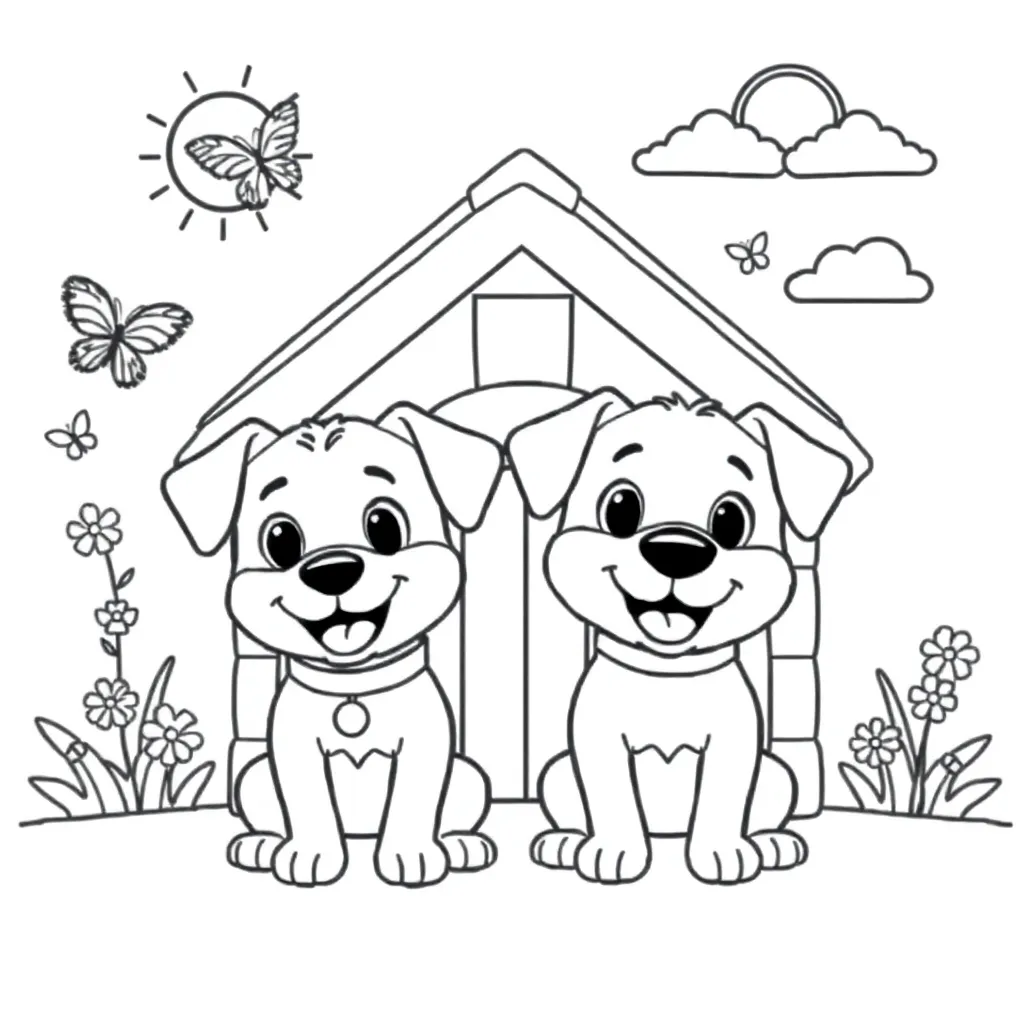 Woezel Pip Honden Tuin Vrolijk coloring page for children