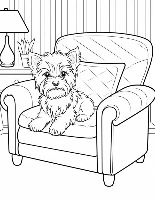 Yorkshire Terrier Assis Sur Un Canape coloring page for children