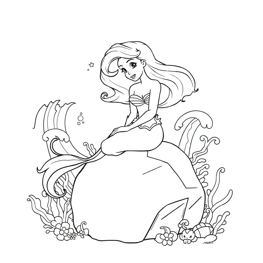 Zeemeermin Ariel Disney Prinses Roodharige Schone Onderwaterwereld Fantasie coloring page for childr
