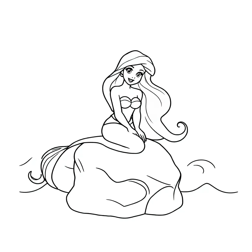 Zeemeermin Ariel Disney Prinses Roodharige Schoonheid Onderwaterwereld coloring page for children