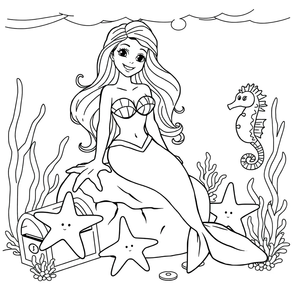 Zeemeermin Fantasie Mythisch Magisch Onderwater coloring page for children