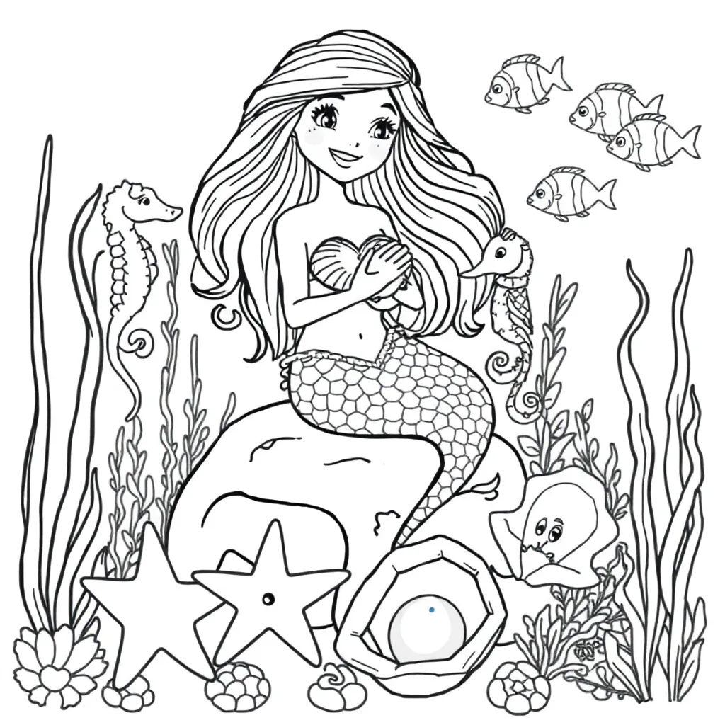 Zeemeermin Fantasie Mythisch Magisch Onderwater coloring page for children