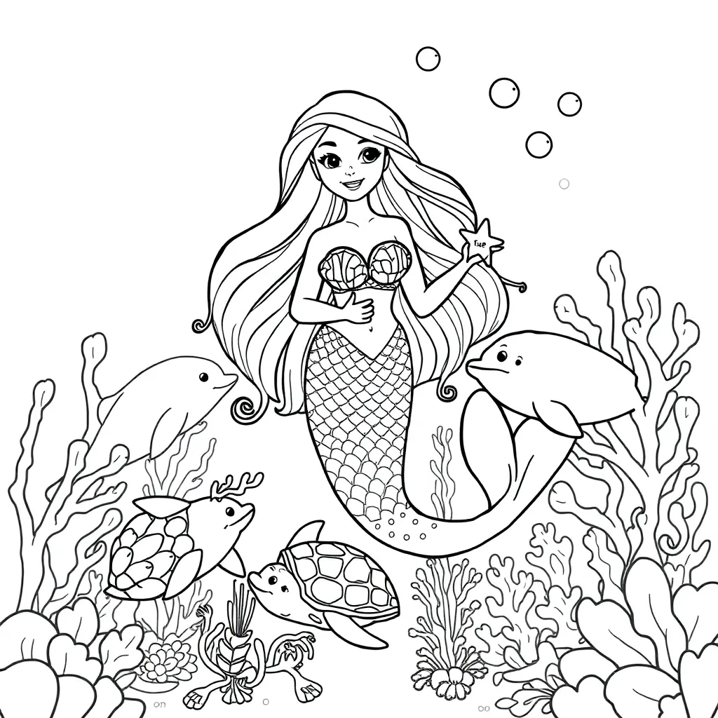 Zeemeermin Fantasie Mythisch Onderwater Magisch coloring page for children