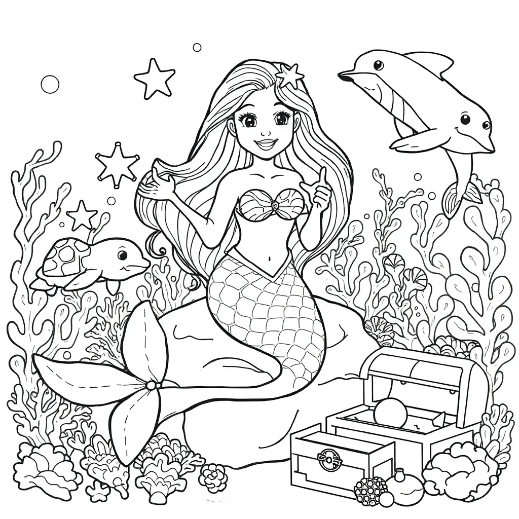 Zeemeermin Fantasie Mythisch Onderwater Sprookjes coloring page for children
