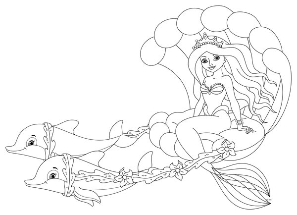 Zeemeermin Koets Met Dolfijnen coloring page for children