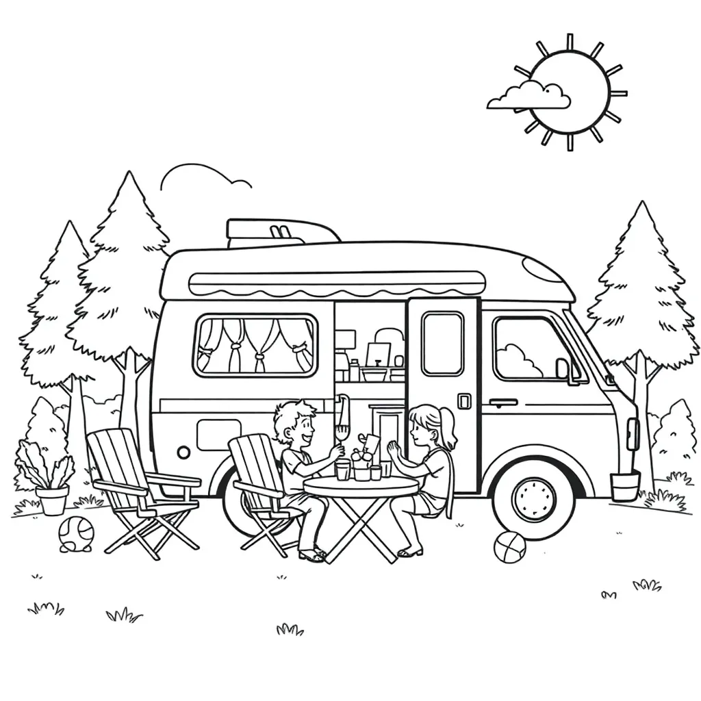 Zomer Kamperen Familie Vakantie Buiten coloring page for children