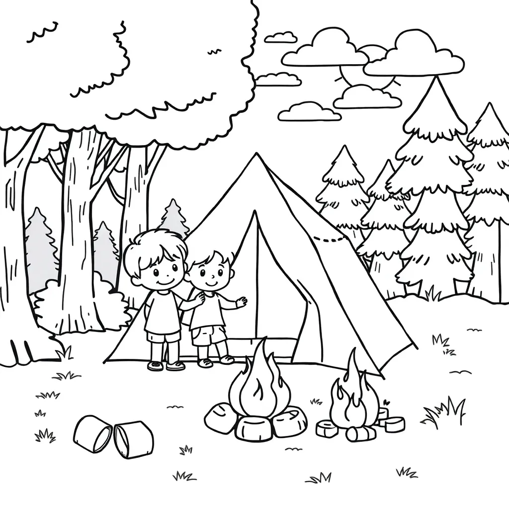 Zomer Kamperen Natuur Avontuur Buitenleven coloring page for children