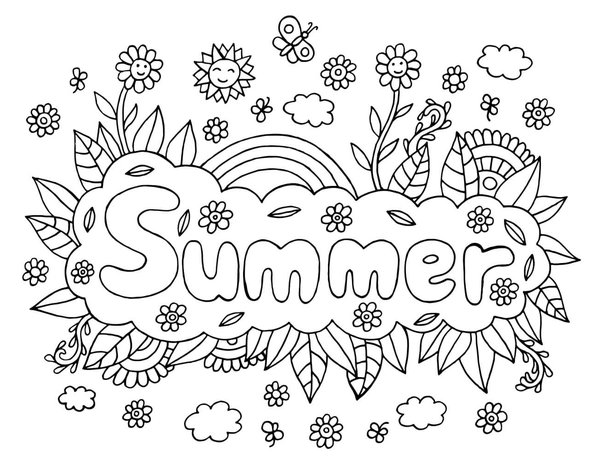 Zomer Letters Bloemen Vlinders coloring page for children