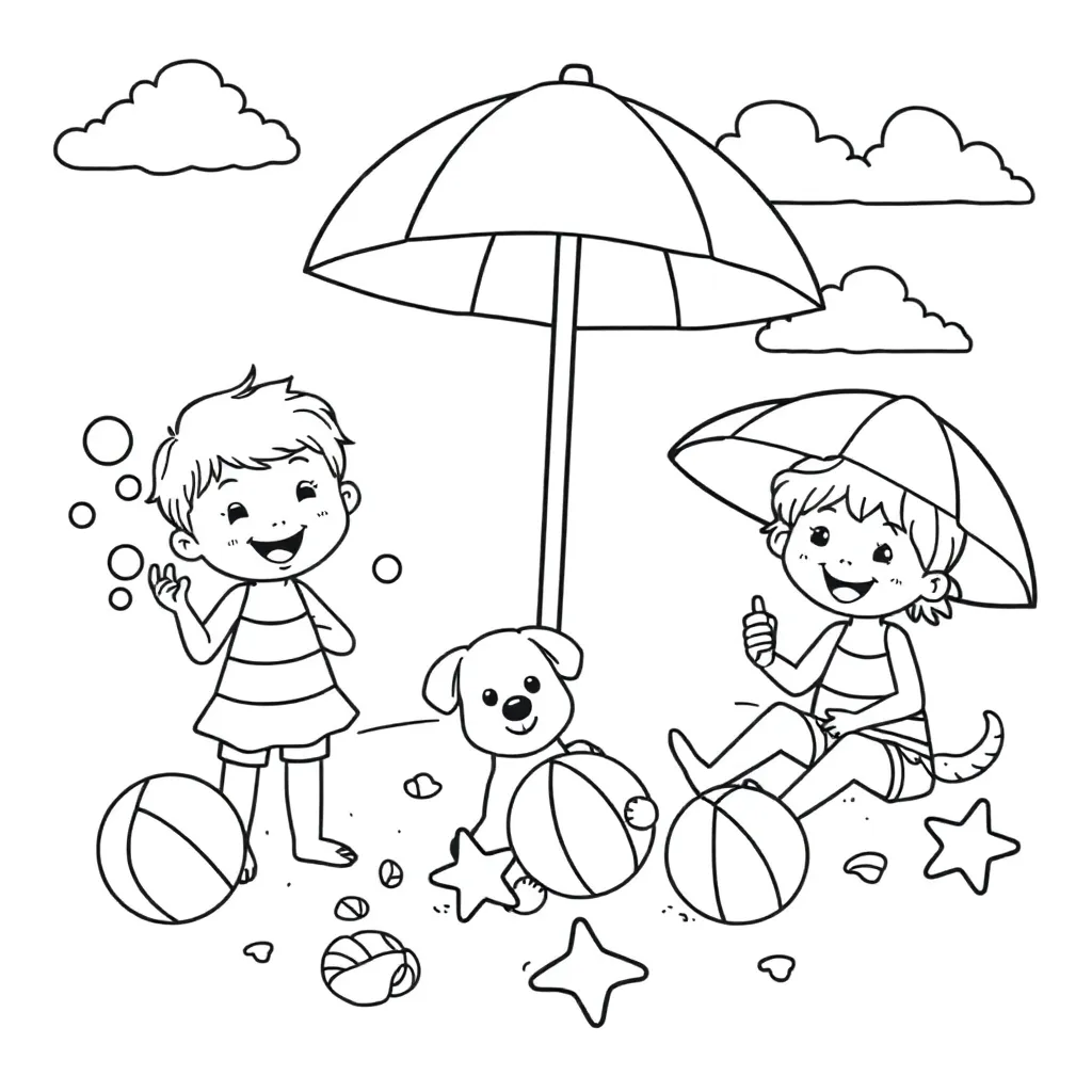 Zomer Strand Kinderen Zee Speels coloring page for children