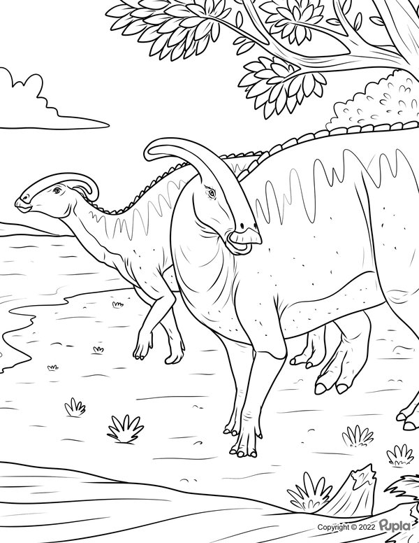 Zwei Dinosaurier Parasaurolophus coloring page for children