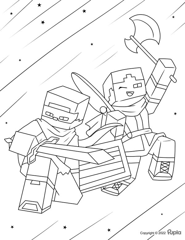 Zwei Minecraft Figuren Kleine Sterne coloring page for children