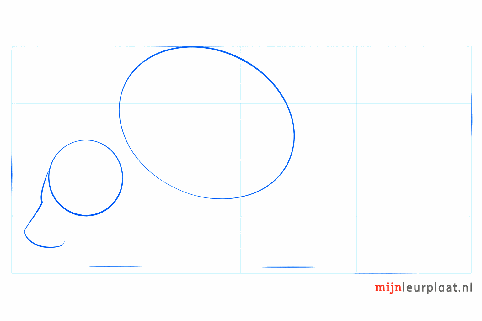 Twee ovalen die de basis vormen voor het lichaam en de kop van de stier.