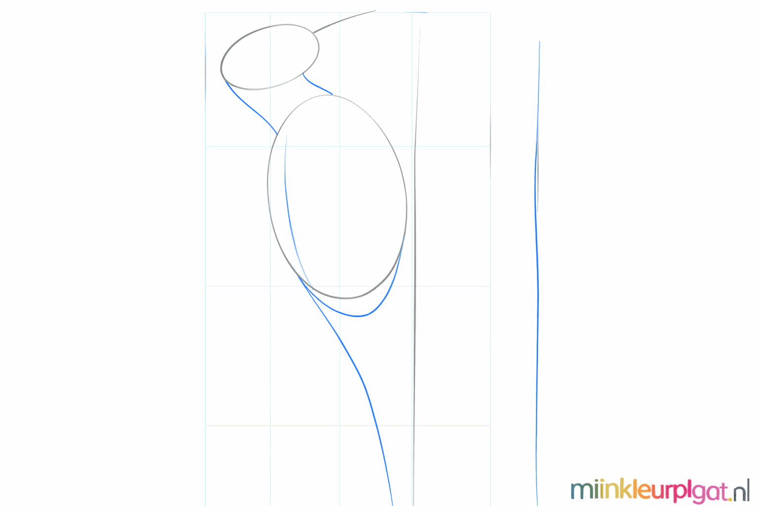 The neck lines connect the head and the body of the woodpecker on the tree trunk.