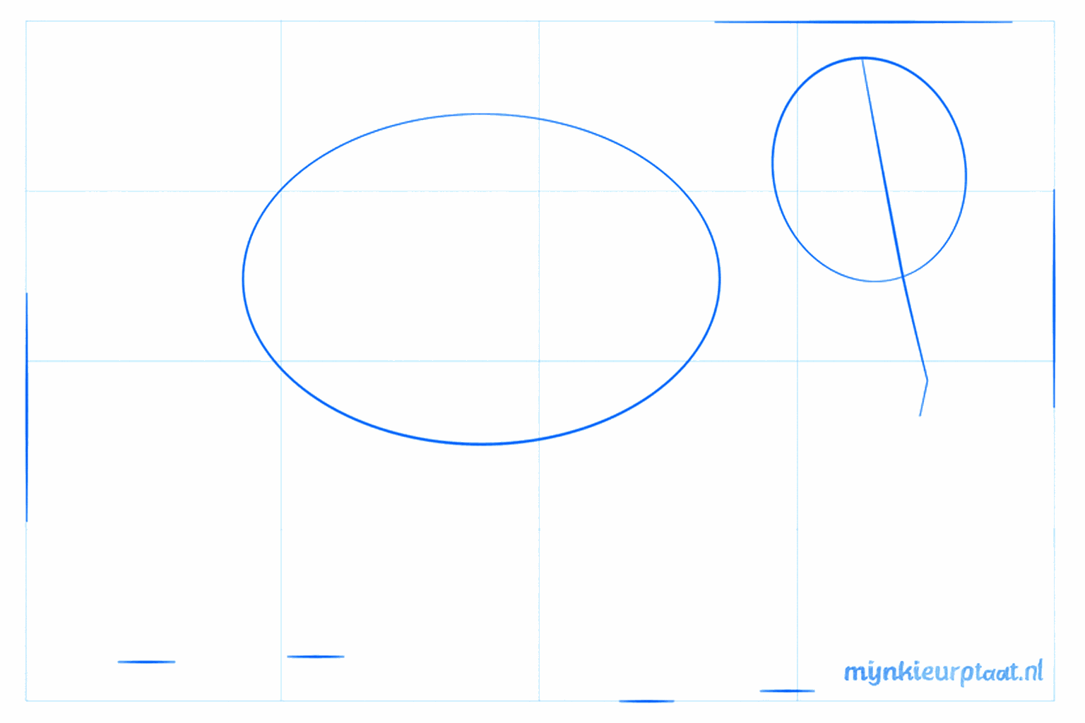 Twee ovalen die de basis vormen voor de kop en het lichaam van het wrattenzwijn.