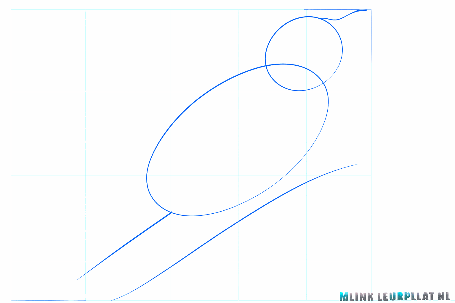 Nightingale drawing lesson step 1: Two ovals for the head and body on a diagonal branch.