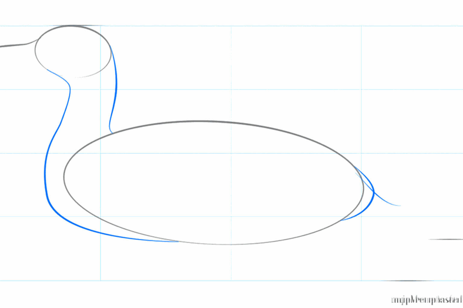 Guide lines for the neck and a straight line for the bird's beak.