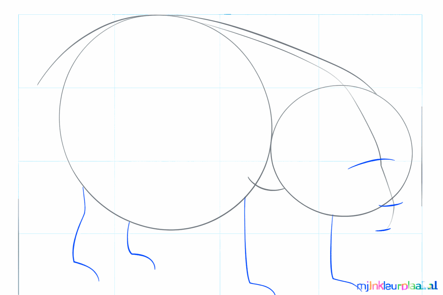 Guide lines for the four legs under the panda's body.