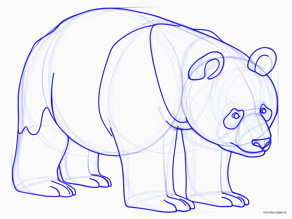 A small circle as a tail at the back of the panda.