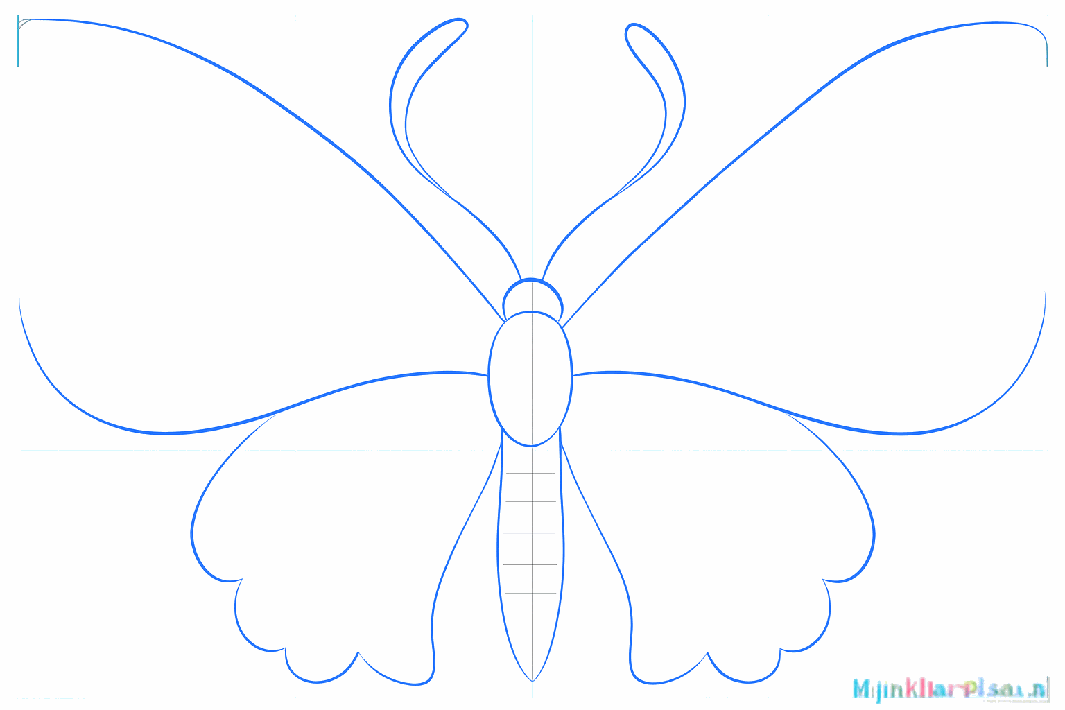 Hulplijnen voor de scharen aan de voorkant en streepjes bij de staart van de kreeft.