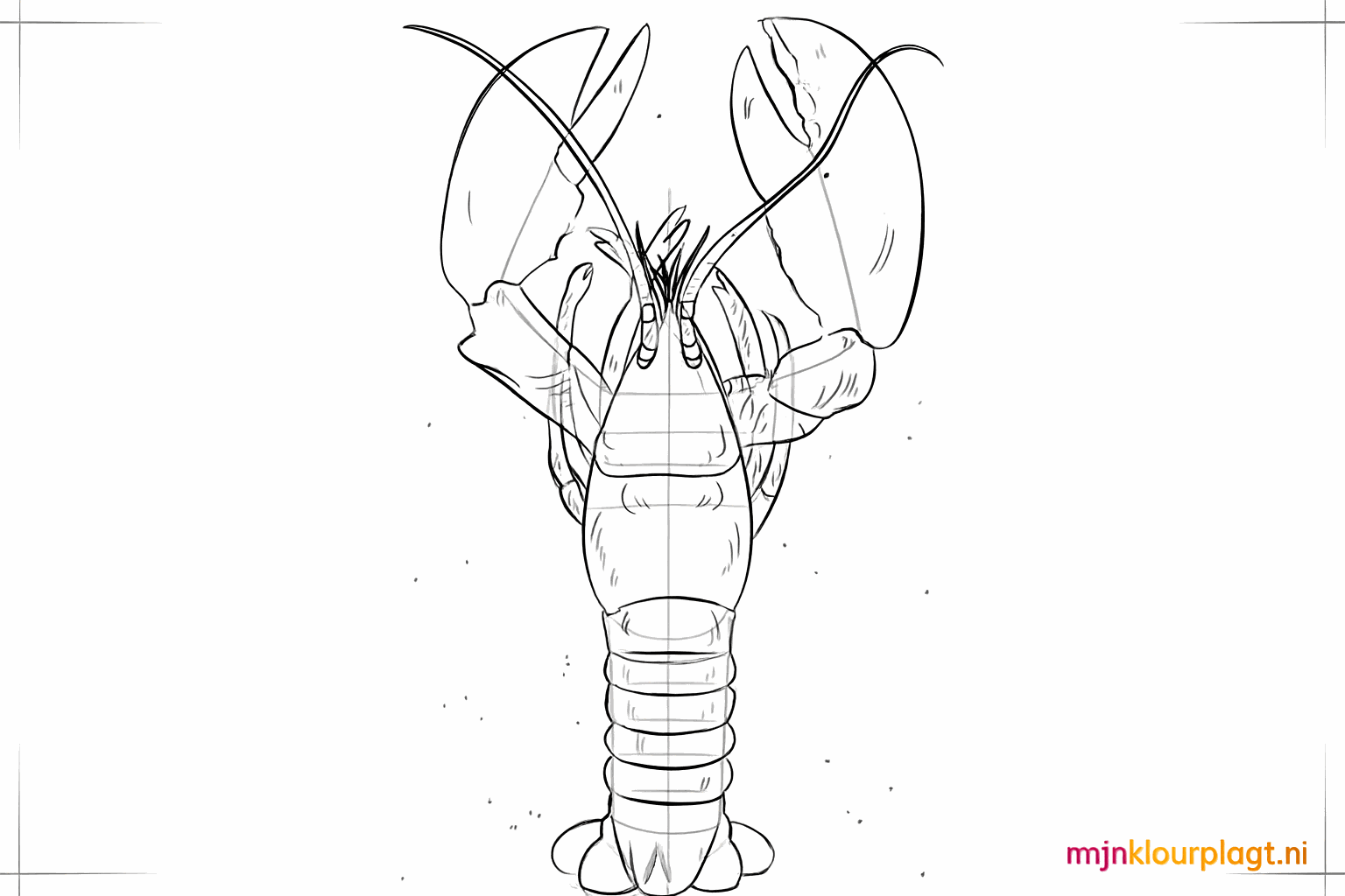 De kreeft met dikke zwarte lijnen en kleine cirkeltjes als luchtbellen eromheen.