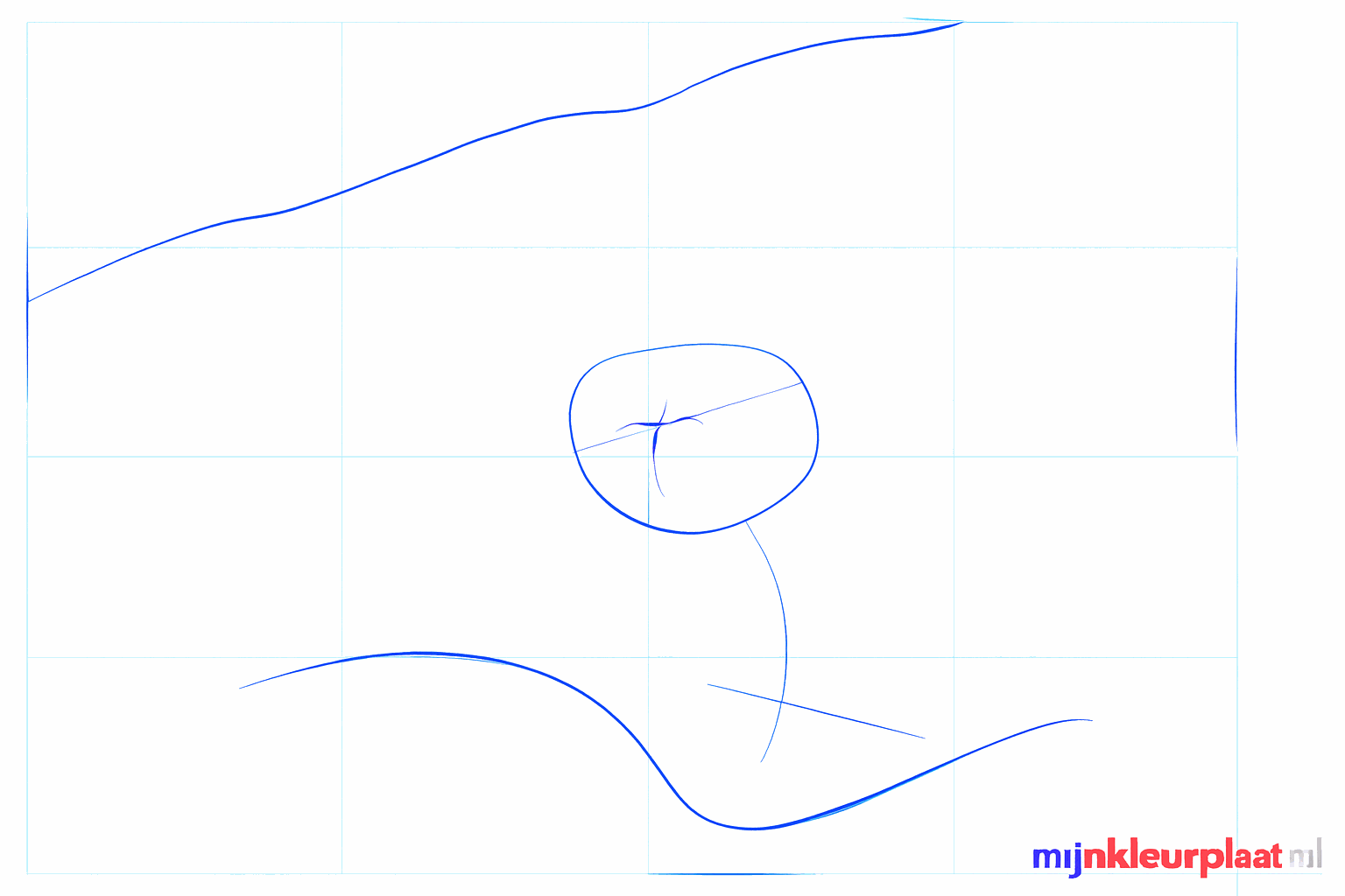 Een cirkel voor de kop en een gebogen lijn voor het lichaam van de gibbon.