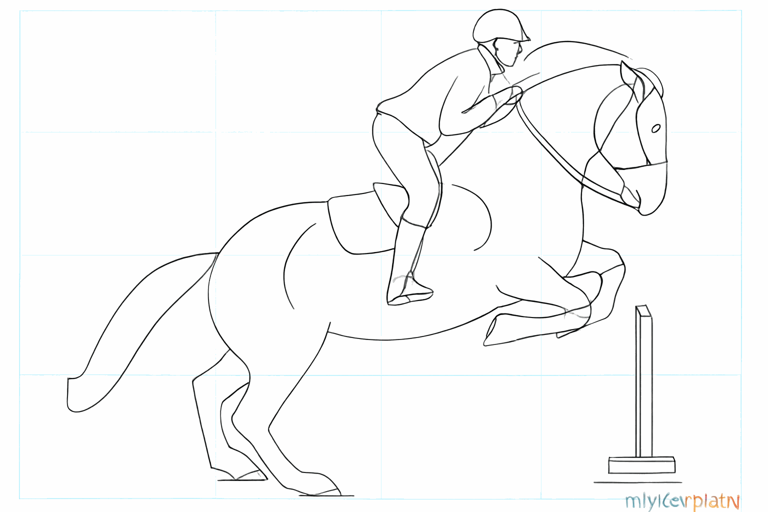 Details van de paardenkop en de houten balken van de hindernis.