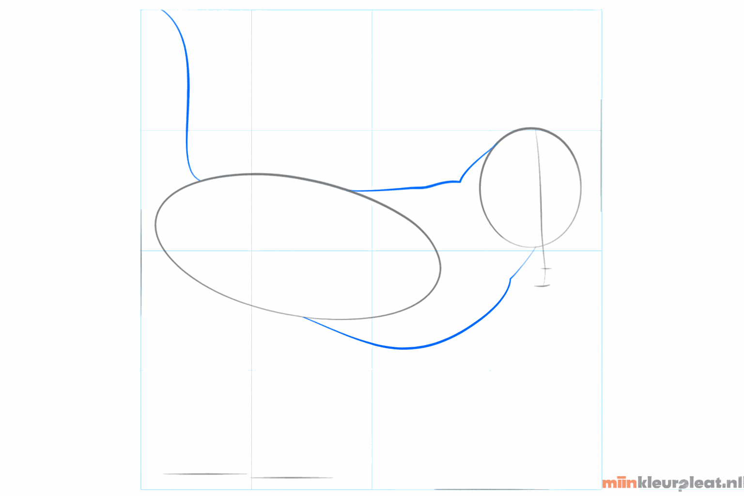 Hulplijnen voor de nek en een gebogen lijn voor de staart van de Jack Russell.