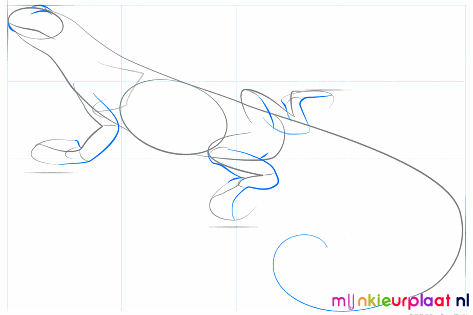 Dikkere vormen voor de poten en de snuit van de leguaan.