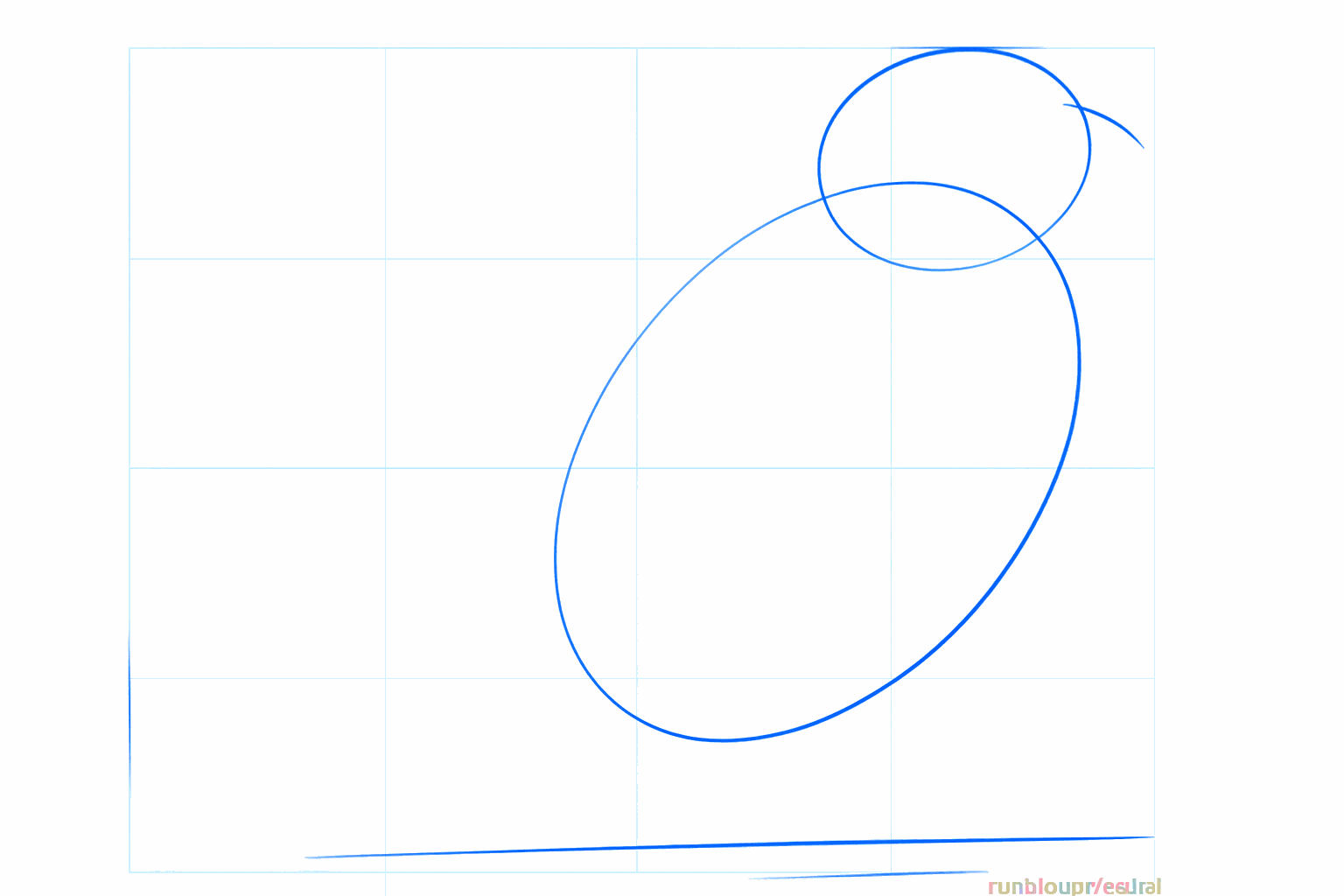 Draw two circles for the head and the body of the sparrow with a line for the branch.