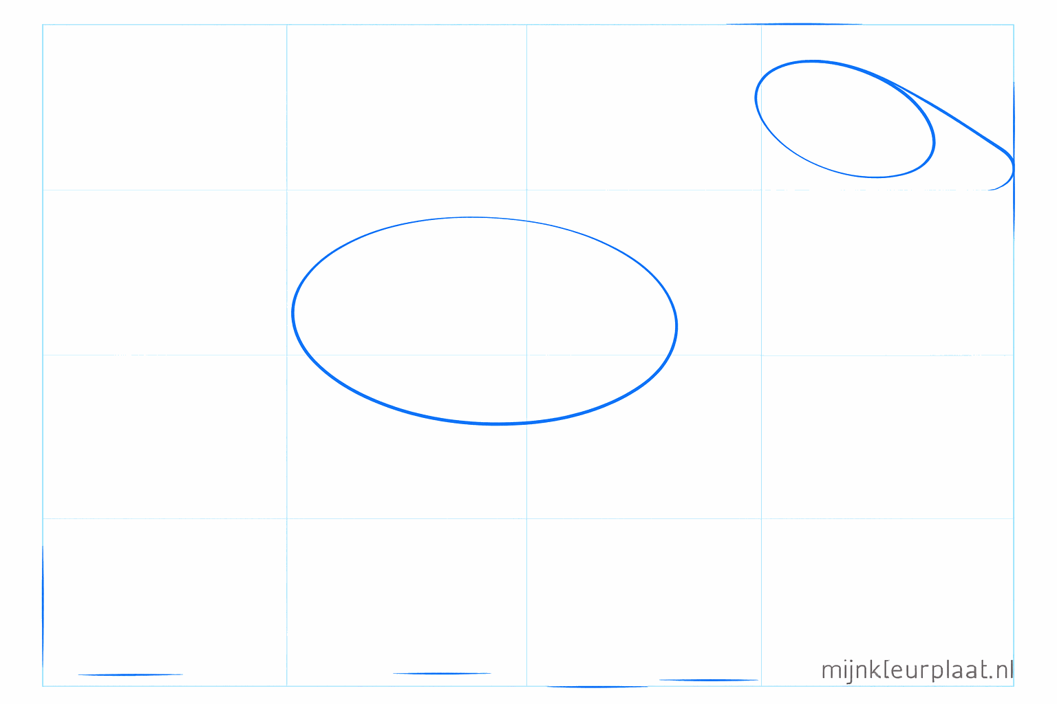 Tekenles stap 1: Twee ovalen voor het hoofd en het lijf van het paard.