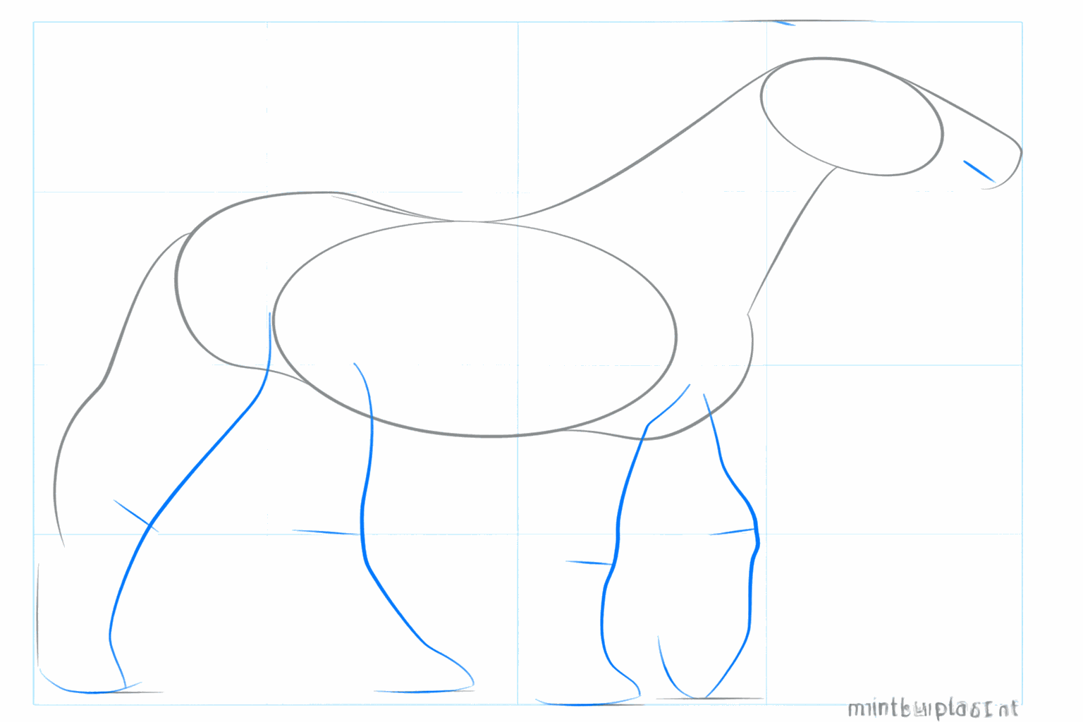 Tekenles stap 3: Rechte lijnen voor de benen en oren op het hoofd.