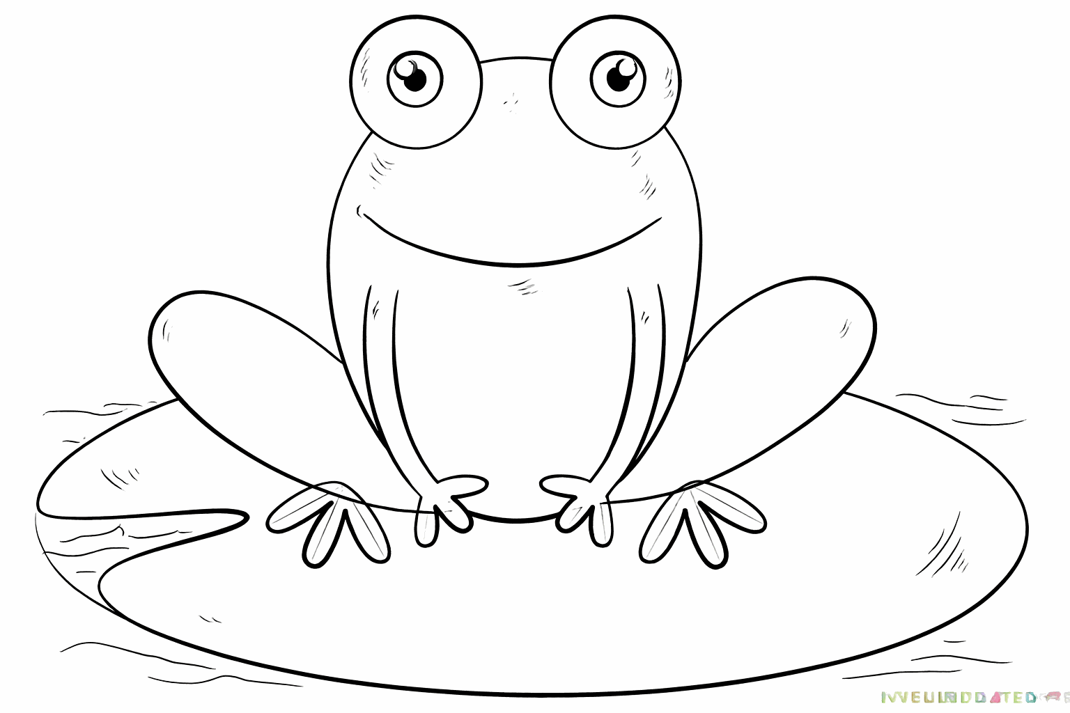 Een inkeping in het grote blad en details rondom de ogen van de kikker.