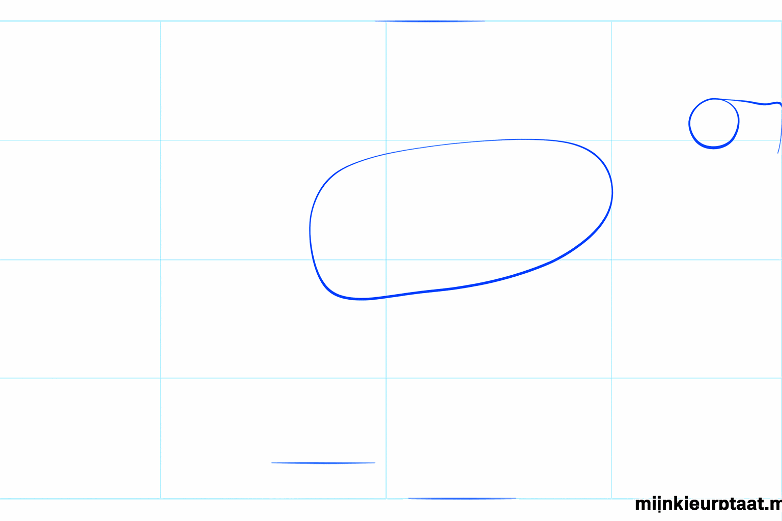 Twee ovalen op een wit blad papier die de kop en het lichaam van de dino vormen.