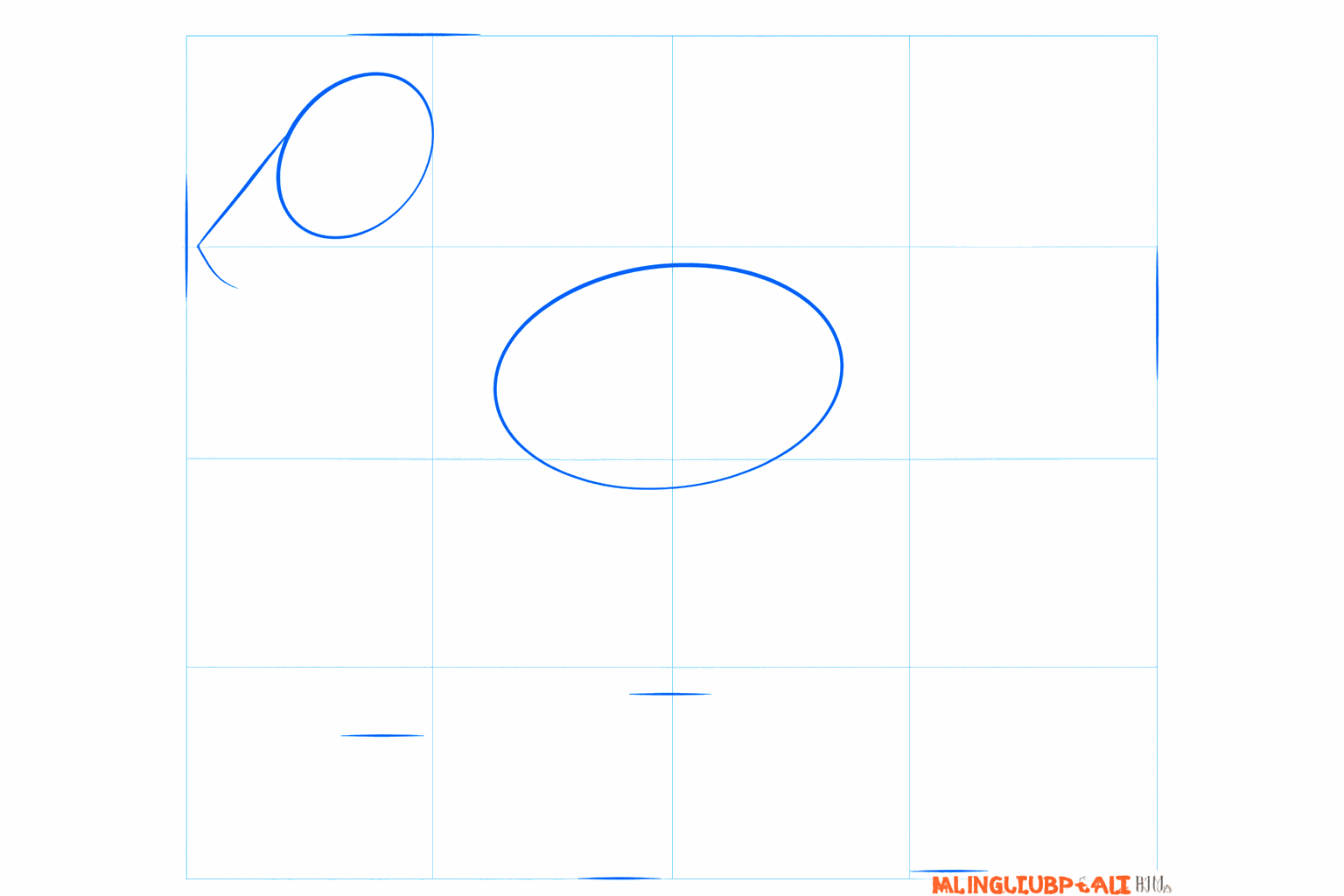 Twee ovalen die het hoofd en het lichaam van een veulen vormen.