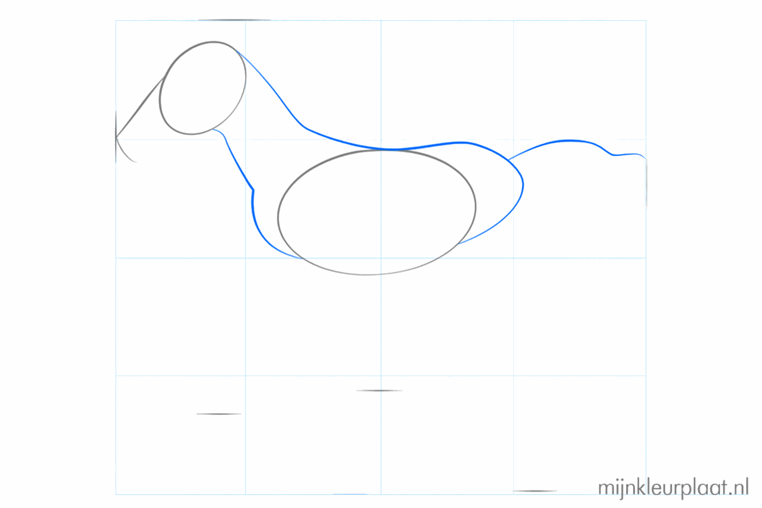 Hulplijnen voor de nek en een gebogen lijn voor de staart van het paardje.