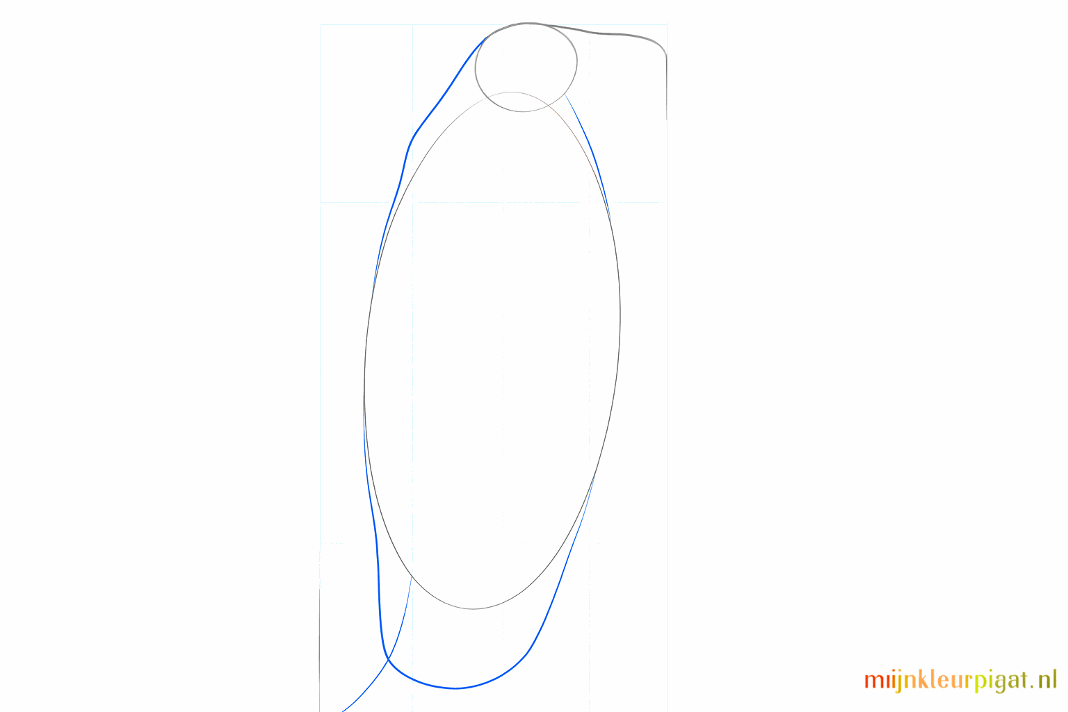 Guide lines for the neck and a slanted line for the penguin's beak.