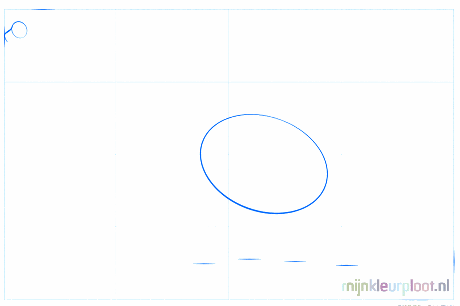 Tekenles Brachiosaurus stap 1: Een kleine ovaal en een grote cirkel als basisvormen.