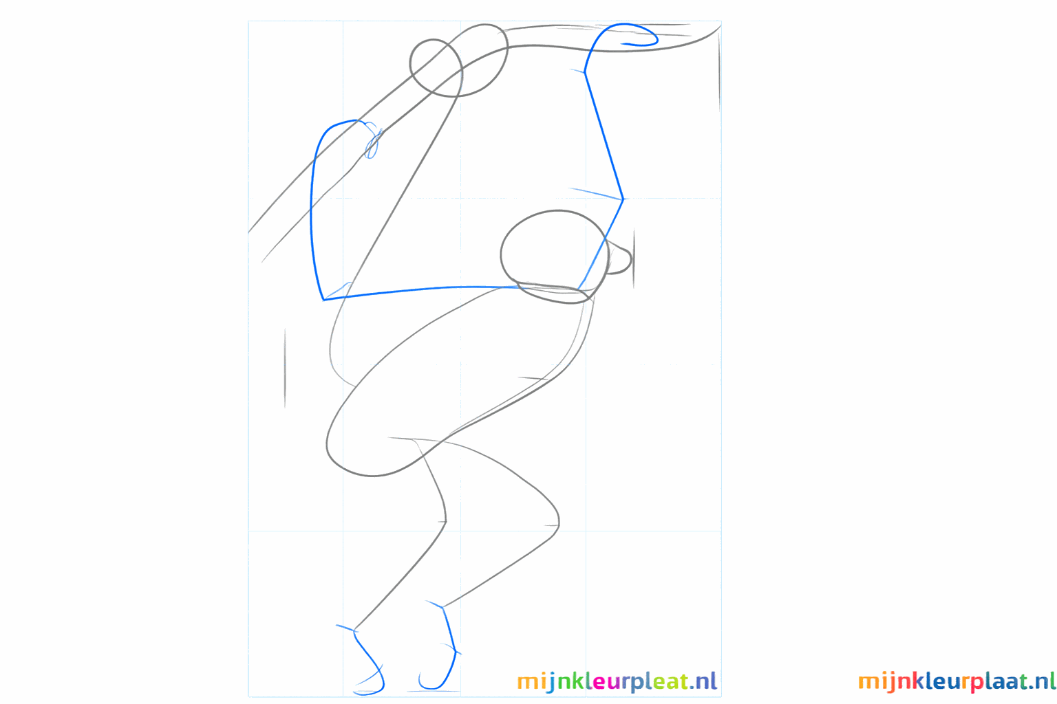 Lijnen tekenen voor de lange armen, benen en de staart van de slingeraap.