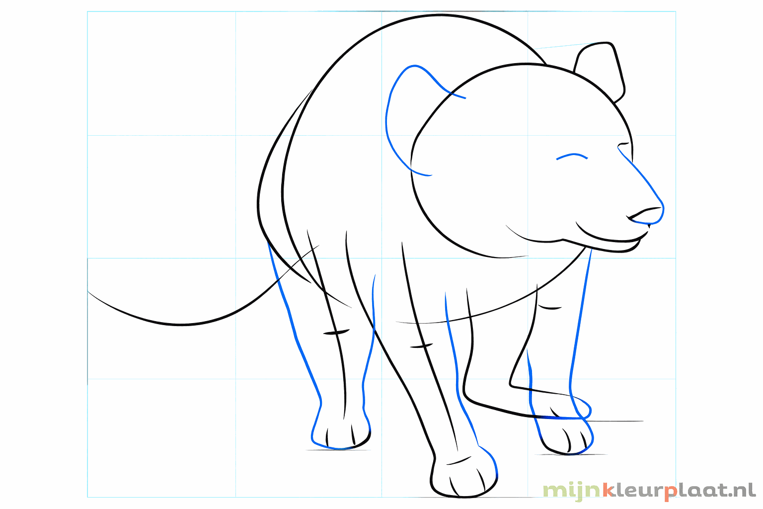 De poten en de snuit krijgen vorm door de cirkels met elkaar te verbinden.