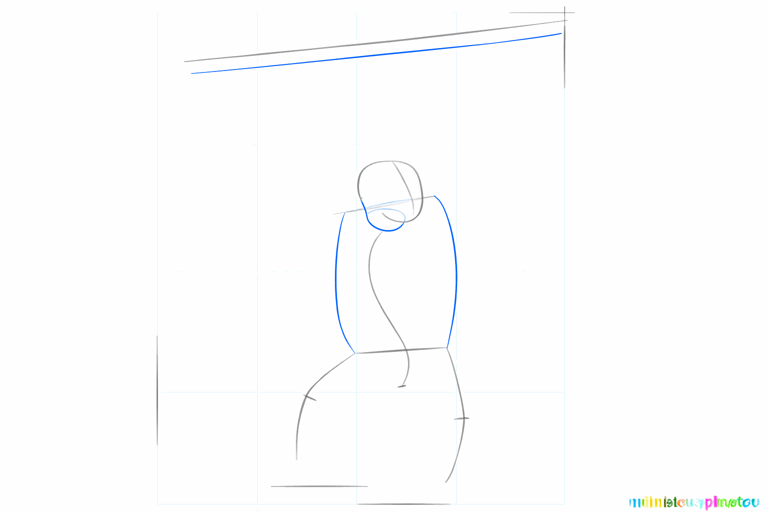 Schets van de nek en de lijn voor de liaan waaraan de aap hangt.