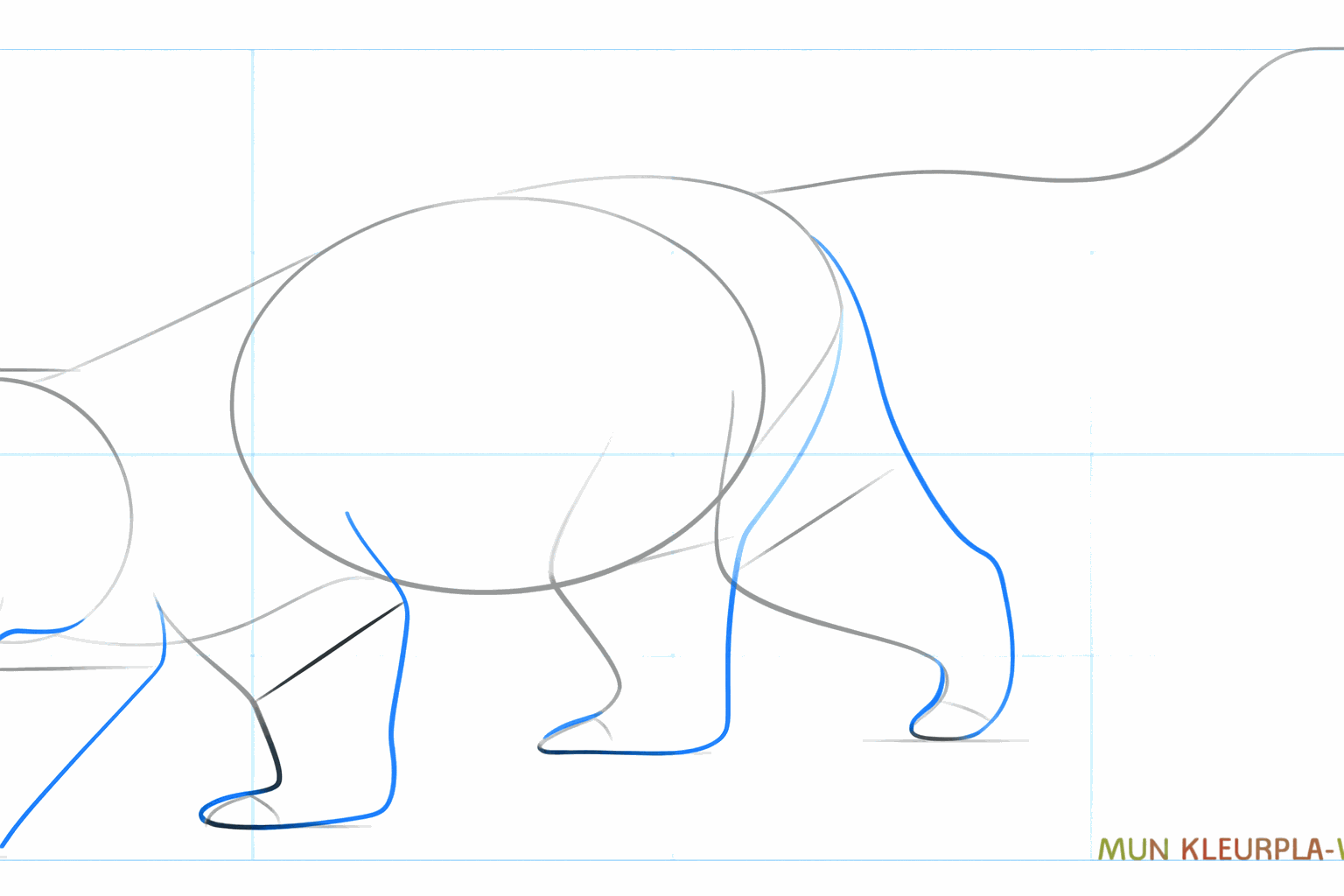 Schets van de dikke poten en de snuit van de rode panda.