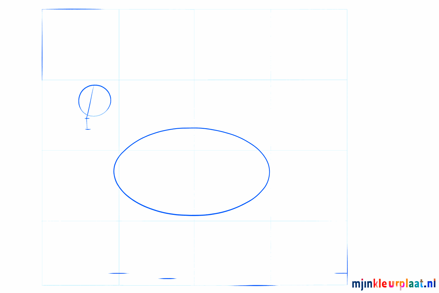 Tekenles hert: Een kleine cirkel en een grote liggende ovaal als basisvormen.