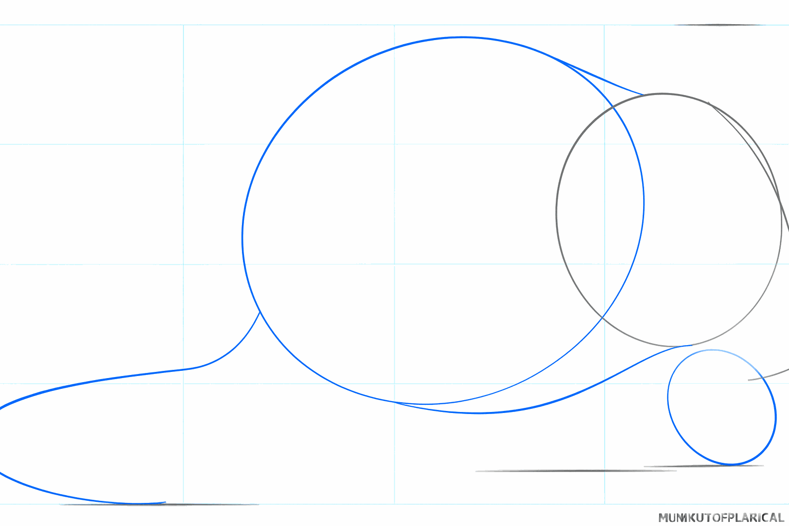 Een groot ovaal voor het lichaam en een sierlijke lijn voor de muizenstaart.