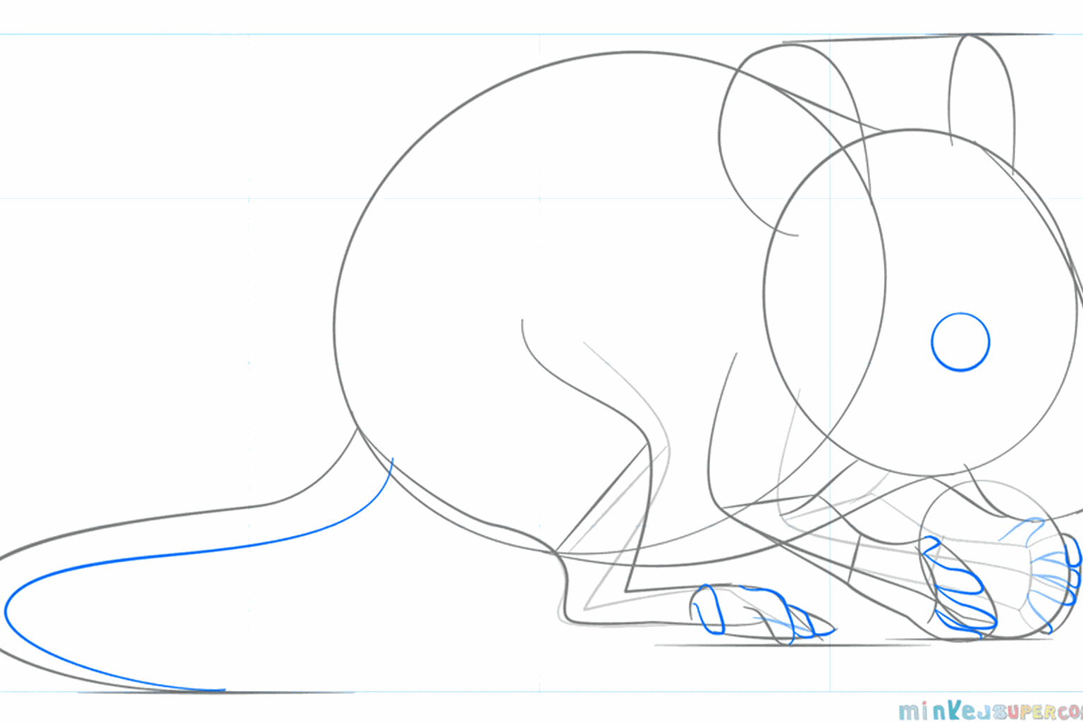 De pootjes en de staart van de muis krijgen meer vorm.