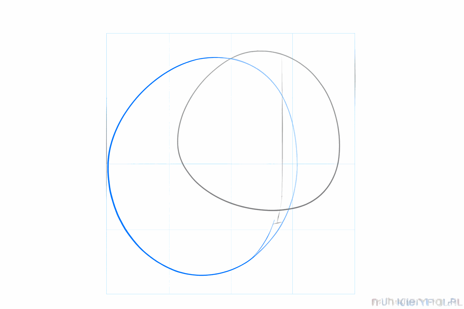 Een grote ronde cirkel onder de eerste ovaal voor het lichaam van de hamster.